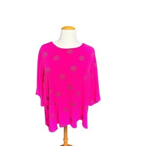 Ali Miles Pink Polka Dot Textured Blouse XL | Button Cuff Top Artsy G14